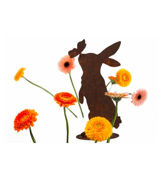 Schmetterlinge Hasi A - stehender Osterhase mit Schmetterling auf der Nase - 32 cm hoch 
Höhe 32 cm
Breite 15 cm
stehender Os