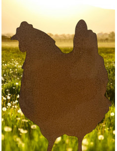 Gartendeko Rost Huhn von vorne auf Platte - 37 cm hoch Huhn von vorne auf einer Standplatte.
Höhe 37 cm
Breite 25 cm
 2