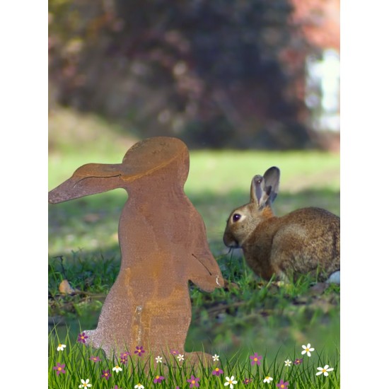 Hasen Gartenstecker Hase Flecki Höhe 40 cm 
Gesamthöhe 40 cm
Motiv Höhe 30 cm
Motiv Breite 20 cm