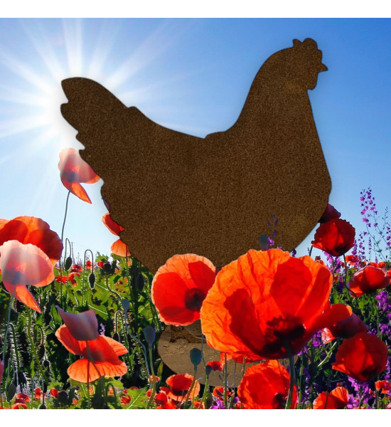 Tiere - Edelrost Tierfiguren Stehendes Huhn - 39 cm hoch Stehendes Huhn auf einer Platte.

Höhe 39 cm
Breite 34 cm
