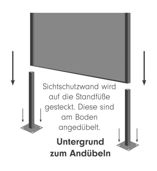 Trennwand und Sichtschutzzaun Metall 180 cm hoch 2er Set Standfuß zum