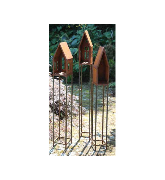 Vogelhäuser schmales Vogelhaus auf Vierkant Stele - mit Fenster - Höhe 144 cm - 15x15 cm Lichthaus schmales Vogelhaus auf 4Kant-