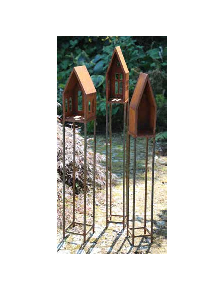 Vogelhäuser schmales Vogelhaus auf Vierkant Stele - mit Fenster - Höhe 144 cm - 15x15 cm Lichthaus schmales Vogelhaus auf 4Kant-