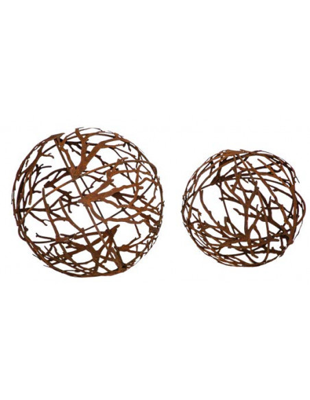 Start Edelrost Deko Kugel mit Ästen und Eisenstäben - 40 cm 
kunsthandwerklich gefertigte Metallkugel mit Motiv Äate, Zweige un