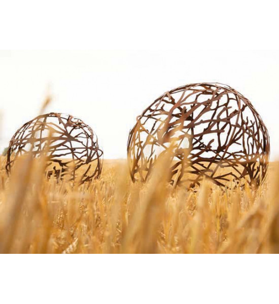 Start Edelrost Deko Kugel mit Ästen und Eisenstäben - 40 cm 
kunsthandwerklich gefertigte Metallkugel mit Motiv Äate, Zweige un