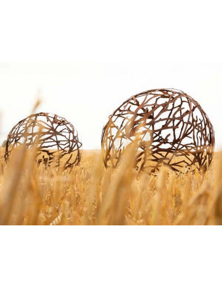 Start Edelrost Deko Kugel mit Ästen und Eisenstäben - 40 cm 
kunsthandwerklich gefertigte Metallkugel mit Motiv Äate, Zweige un