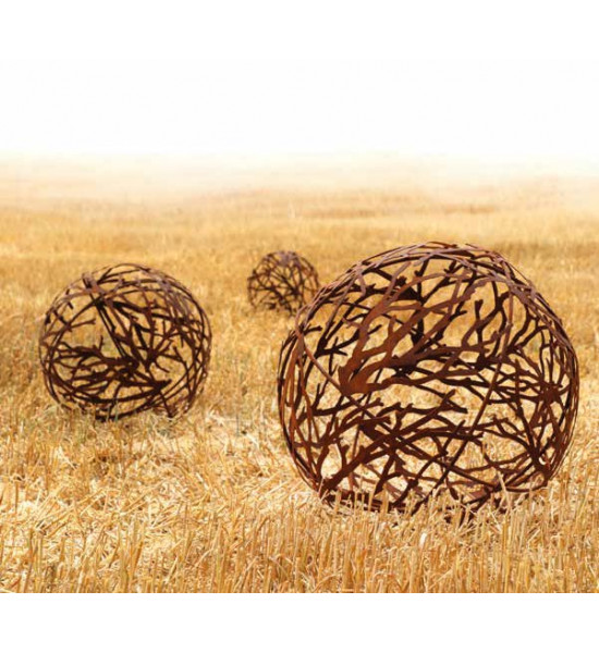Start Edelrost Deko Kugel mit Ästen und Eisenstäben - 40 cm 
kunsthandwerklich gefertigte Metallkugel mit Motiv Äate, Zweige un