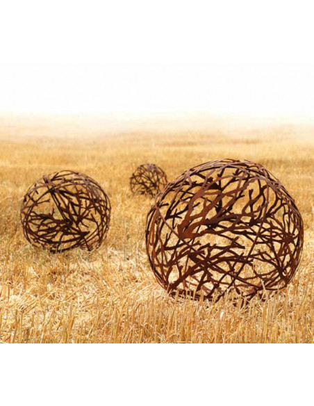 Start Edelrost Deko Kugel mit Ästen und Eisenstäben - 40 cm 
kunsthandwerklich gefertigte Metallkugel mit Motiv Äate, Zweige un