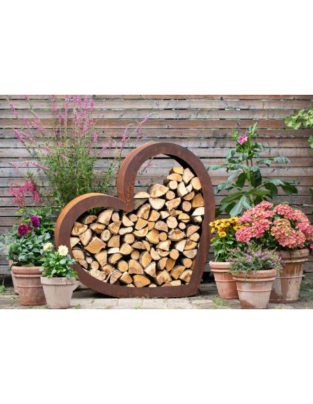liegendes Herz als stabiler offener Holzstapler für Kaminholz Holzscheite  - Höhe 87 cm