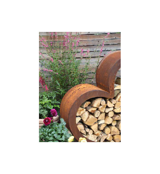 Start Offener Holzstapler liegendes Herz aus 2 mm Stahl - Höhe 105cm Verleihen Sie Ihrem Garten mit dem offenen Holzstapler „Lie