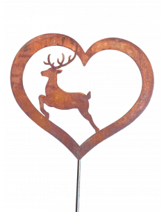 Weihnachtsdeko Springender Hirsch in offenem Herz - klein - Gartenstecker - Gesamthöhe 100 cm Der springende Hirsch in einem off