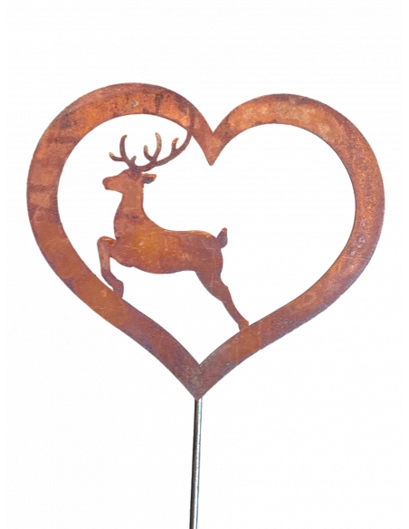 Weihnachtsdeko Springender Hirsch in offenem Herz - klein - Gartenstecker - Gesamthöhe 100 cm Der springende Hirsch in einem off