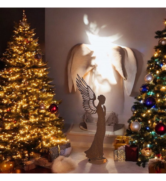 Weihnachtsdeko Metall Engelfigur XL - Santine - Höhe 77 cm Große Rost Engelfigur Santine mit andächtiger Haltung und filigranen 