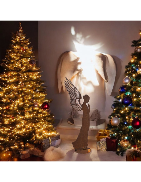Weihnachtsdeko Metall Engelfigur XL - Santine - Höhe 77 cm Große Rost Engelfigur Santine mit andächtiger Haltung und filigranen 
