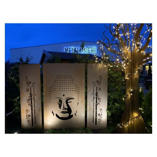 Trennwand und Sichtschutzzaun Metall 180 cm hoch Sichtschutzwand - Buddha - Mittelteil Höhe 180 cm - Gartenparavent Edelrost Sic