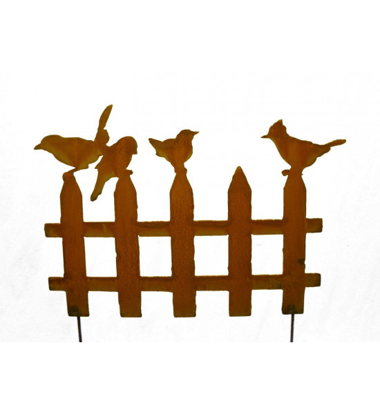 Vogel Deko Edelrost Vogelzaun mit 4 Vögelchen 60 cm breit zum Stecken - Mittel 




Niedlicher kleiner Metallzaun mit Vögel