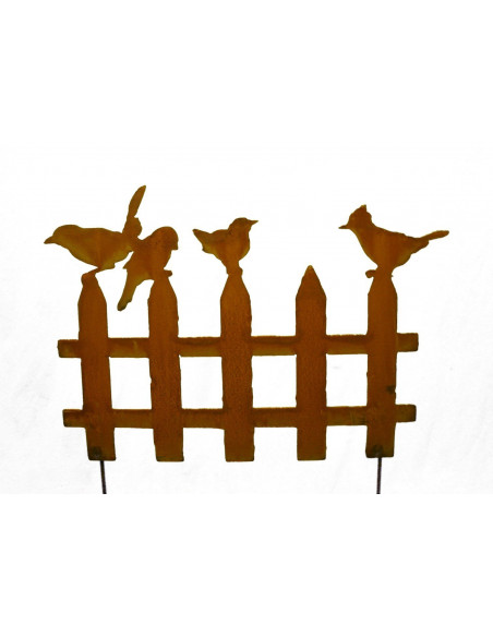 Vogel Deko Edelrost Vogelzaun mit 4 Vögelchen 60 cm breit zum Stecken - Mittel 




Niedlicher kleiner Metallzaun mit Vögel