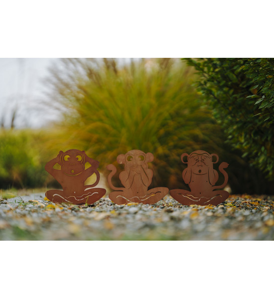 Start Affe Kikazaru „Hör nix“ – auf Platte - Höhe 30 cm Bringe einzigartige Atmosphäre in deinen Garten mit der Edelrost Dekofig