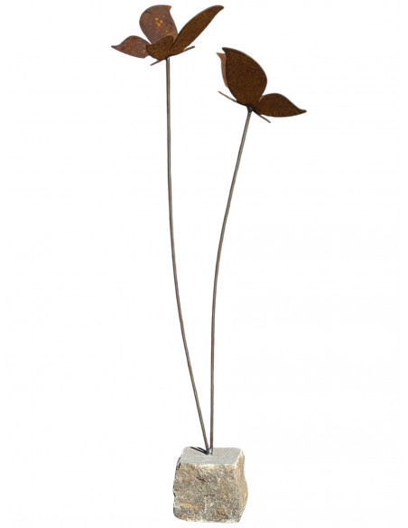 Schmetterlinge Schmetterling Deko 2er Gruppe auf Grantitsockel 2 Edelrost Schmetterlinge auf Granitsockel