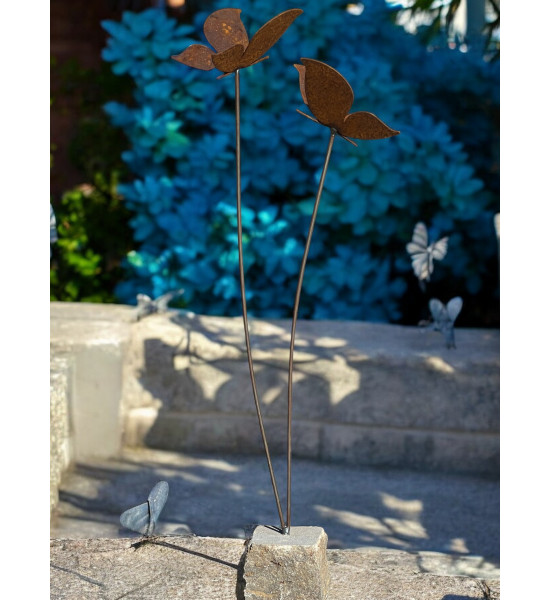 Schmetterlinge Schmetterling Deko 2er Gruppe auf Grantitsockel 2 Edelrost Schmetterlinge auf Granitsockel