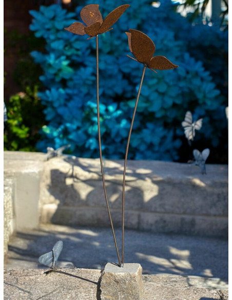 Schmetterlinge Schmetterling Deko 2er Gruppe auf Grantitsockel 2 Edelrost Schmetterlinge auf Granitsockel