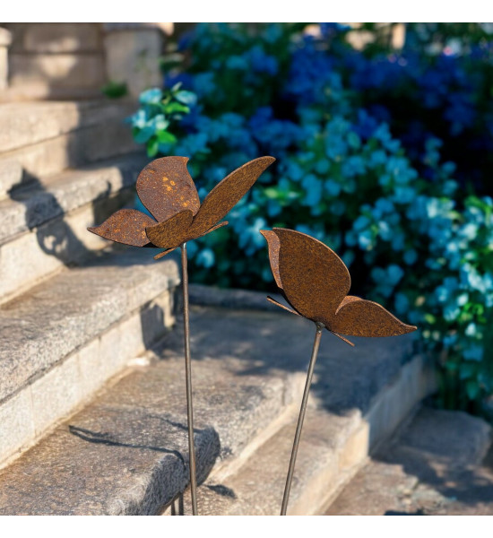 Schmetterlinge Schmetterling Deko 2er Gruppe auf Grantitsockel 2 Edelrost Schmetterlinge auf Granitsockel