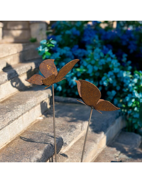 Schmetterlinge Schmetterling Deko 2er Gruppe auf Grantitsockel 2 Edelrost Schmetterlinge auf Granitsockel