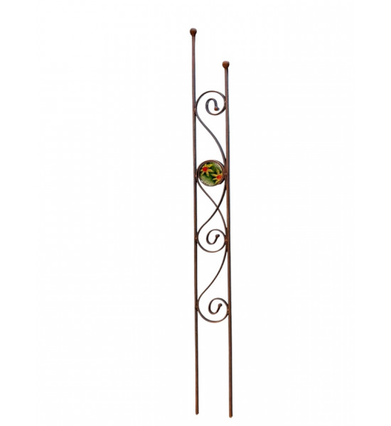 Rankhilfe Metall - Rankgitter und Rankgerüste schmales Rankgitter Duo 160 cm - mit 1 handgefertigter Glasscheibe mit Blumenmotiv
