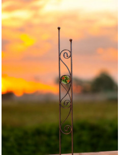 Rankhilfe Metall - Rankgitter und Rankgerüste schmales Rankgitter Duo 160 cm - mit 1 handgefertigter Glasscheibe mit Blumenmotiv 2