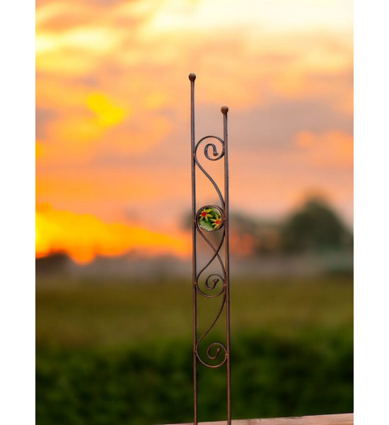 Rankhilfe Metall - Rankgitter und Rankgerüste schmales Rankgitter Duo 160 cm - mit 1 handgefertigter Glasscheibe mit Blumenmotiv