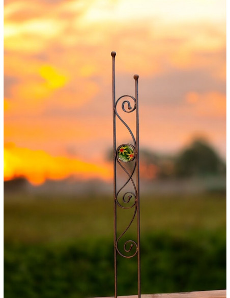 Rankhilfe Metall - Rankgitter und Rankgerüste schmales Rankgitter Duo 160 cm - mit 1 handgefertigter Glasscheibe mit Blumenmotiv