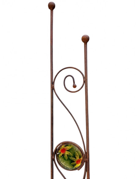 Rankhilfe Metall - Rankgitter und Rankgerüste schmales Rankgitter Duo 160 cm - mit 1 handgefertigter Glasscheibe mit Blumenmotiv