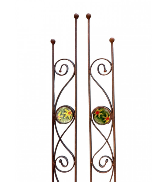 Rankhilfe Metall - Rankgitter und Rankgerüste schmales Rankgitter Duo 160 cm - mit 1 handgefertigter Glasscheibe mit Blumenmotiv