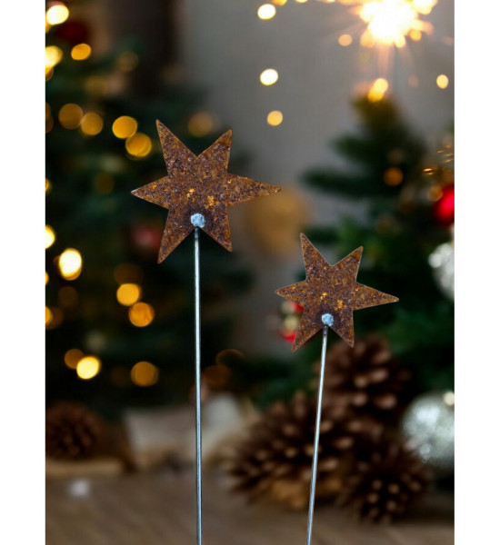 Sterne - Weihnachtstern Deko Edelrost Gartenstecker Stern - klein - 13 cm breit - Länge 58 cm 
Gesamtlänge 58 cm
Zum stecken