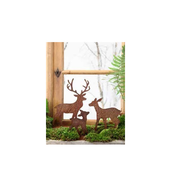 Herbstdeko Kleiner Edelrost Hirsch 36 cm hoch (aus großer Variante Rehfamilie) 
rostiger Hirsch 36 cm hoch
mit Platte zum stel