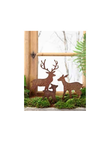 Herbstdeko Kleiner Edelrost Hirsch 36 cm hoch (aus großer Variante Rehfamilie) 
rostiger Hirsch 36 cm hoch
mit Platte zum stel