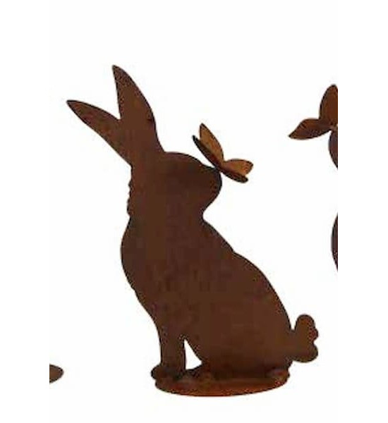 Osterhasen Hasi C - nach hinten schauender Osterhase mit Schmetterling auf der Nase -  30 cm hoch 
Hasi C - sitzender Osterhase