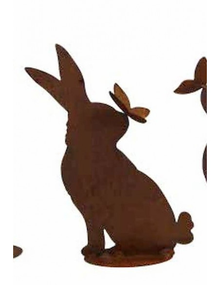 Osterhasen Hasi C - nach hinten schauender Osterhase mit Schmetterling auf der Nase -  30 cm hoch 
Hasi C - sitzender Osterhase