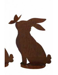 Schmetterlinge Hasi B - sitzender Osterhase mit Schmetterling auf der Nase - 27 cm hoch Hasi B Der seitlich sitzende Osterhase m