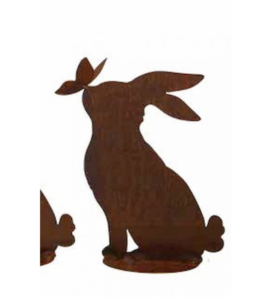 Schmetterlinge Hasi B - sitzender Osterhase mit Schmetterling auf der Nase - 27 cm hoch Hasi B Der seitlich sitzende Osterhase m