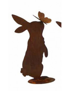 Schmetterlinge Hasi A - stehender Osterhase mit Schmetterling auf der Nase - 32 cm hoch 
Höhe 32 cm
Breite 15 cm
stehender Os