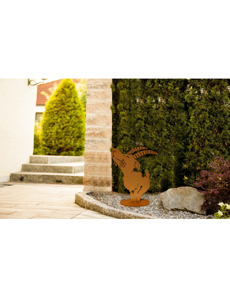 Steinbock + Murmeltier Deko  Steinbock Ferdinand groß 53 cm x 39 cm 
Höhe 53 cm
Breite 39 cm
auf Platte
