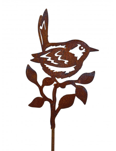 Vogel Deko Piepmatz - Zaunkönig als Gartenstecker - klein - Höhe 20 cm - Vogel Süße kleine Piepmätze im Gegenlicht als Gartenste