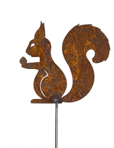 Gartenstecker Eichhörnchen mit Nuß in der Hand - Höhe 16 cm 
Höhe 16 cm
Breite 18 cm
Gesamthöhe 40 cm