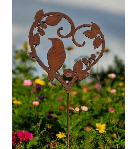 Start Vogel im Brombeerherz - an kurzem Stab - Höhe 21 cm 