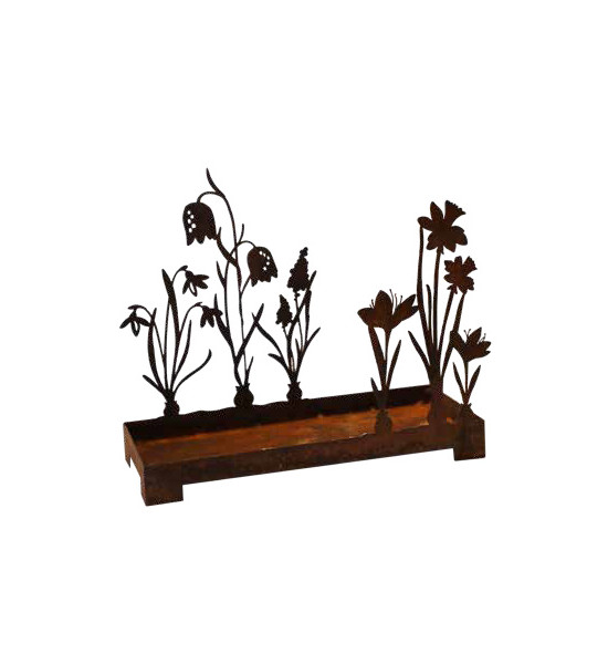 Frühlingsblüher Tablett Metall mit Frühlingsblumen Edelrost - Eckig - Ø 35