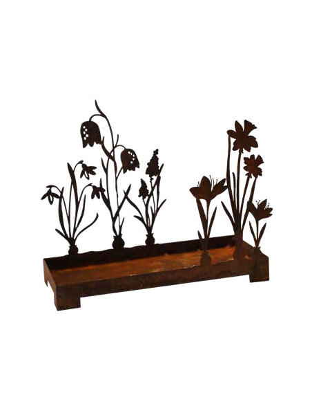 Frühlingsblüher Tablett Metall mit Frühlingsblumen Edelrost - Eckig - Ø 35