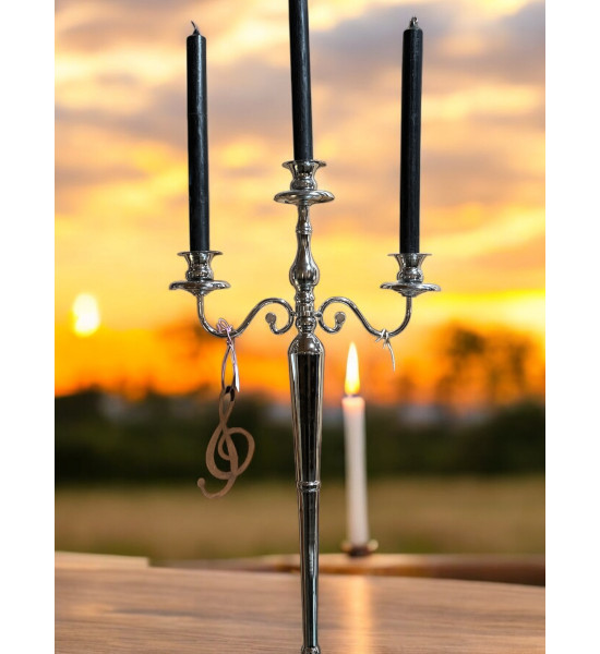 Start XL Kerzenleuchter in Silber für Stabkerzen 75,5 cm groß 
Höhe = 75,5 cm
Breite 37,5 cm x
Standplatte 17 cm

