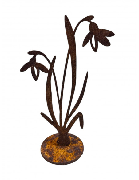 Frühlingsdeko Edelrost Schneeglöckchen auf Platte - Höhe 16,5 cm  Frühlingsdeko Edelrost Schneeglöckchen auf Platte - Höhe 16,5 cm