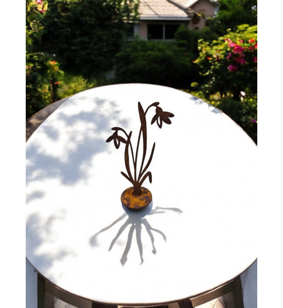 Frühlingsdeko Edelrost Schneeglöckchen auf Platte - Höhe 16,5 cm